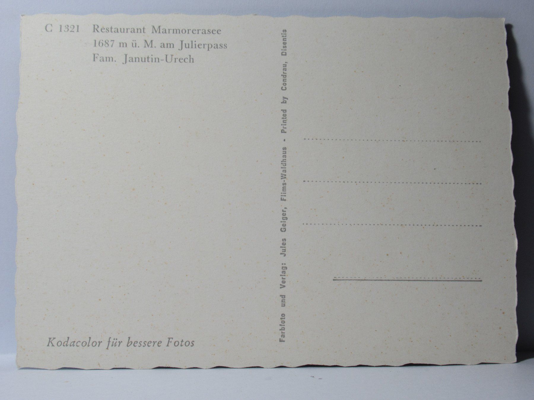 Cartoline postali: Restaurant Marmorerasee am Julierpass – Nuovo (secondo la descrizione) da Grenchen venduto da Bluemchen1900 2