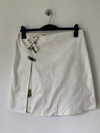 Skunkfunk A-Linien Rock Gr. 42 Baumwolle weiss, Jupe Blumen