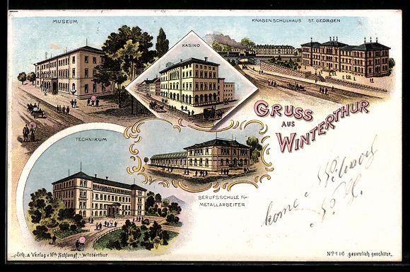 Ansichtskarten: Litho Winterthur, Museum, Knabenschulhau – Gebraucht aus Berlin von bartko-reher