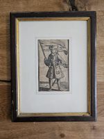 Holzschnitt gerahmt - Fahnenträger mit Schwert - Barock