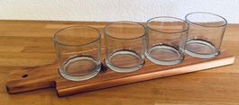 Servierbrett Akazienholz mit 4 Gläsern - Tablett Deko Advent