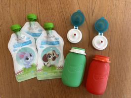 Squeeze Pouches Food Baby 3pcs + 2 Jars