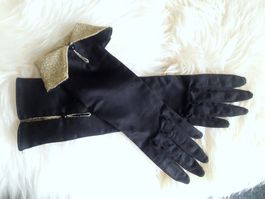 Theater Handschuhe schwarz gold Satin