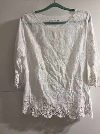 M.X.O Damen Bluse Weiss Baumwolle Spitze Grösse L