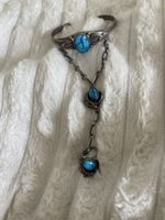Bracelet manchette ancien argent turquoise bague 925