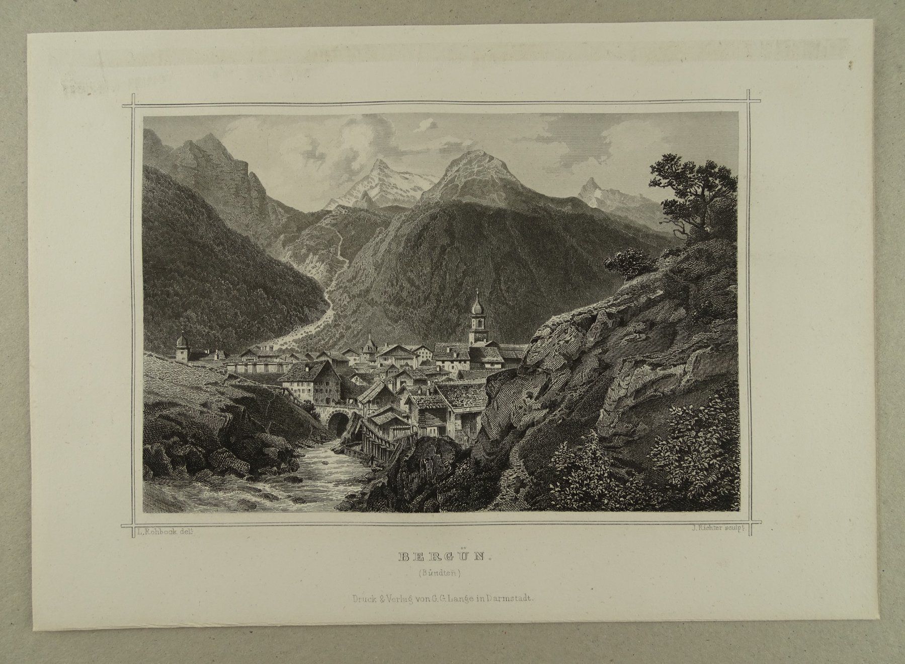 Stiche: BERGÜN, STAHLSTICH NACH ROHBOCK 1870 – Gebraucht aus Grüningen von Kartensammler