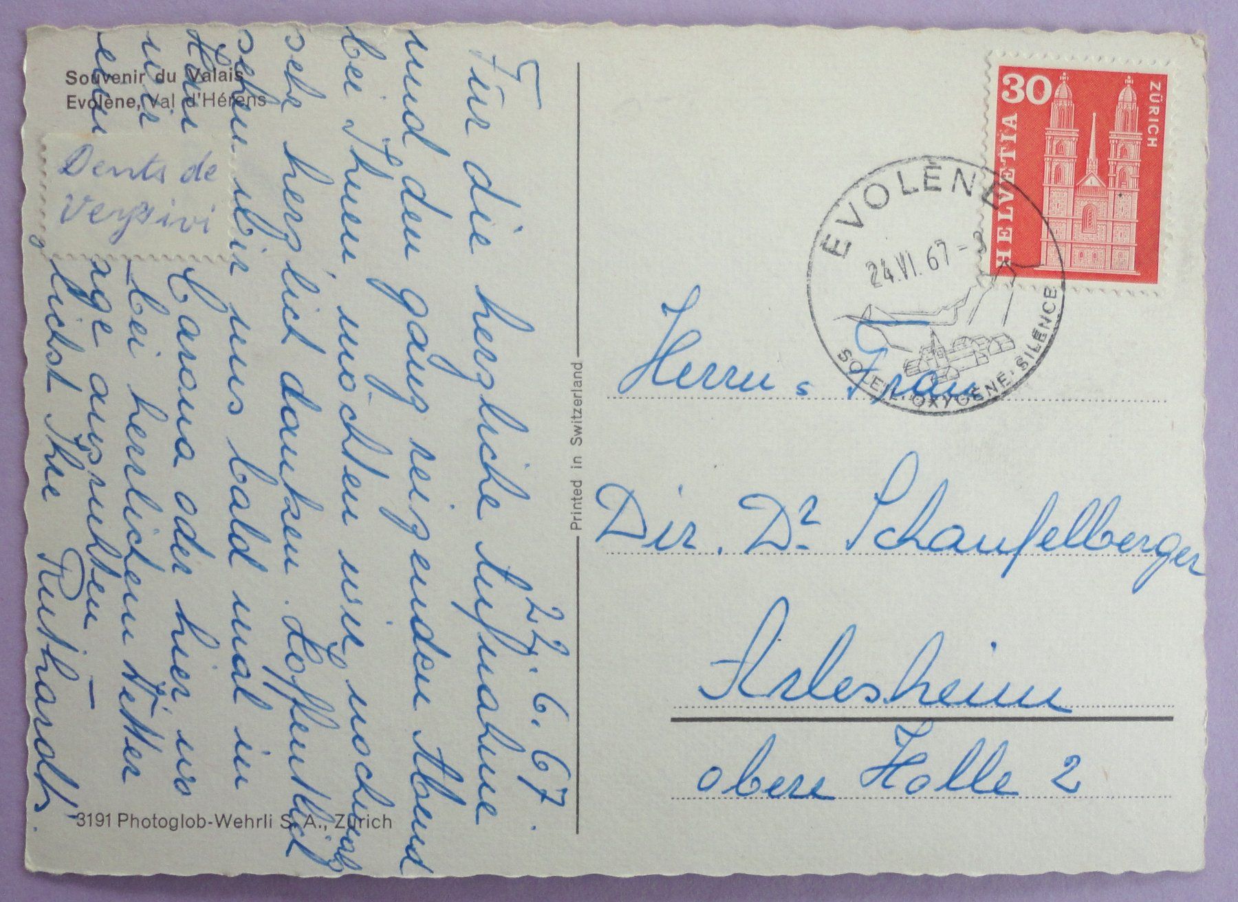 Cartoline postali: Evolène, Val d'Hérens – Usato da Fétigny venduto da Billy2miny 1