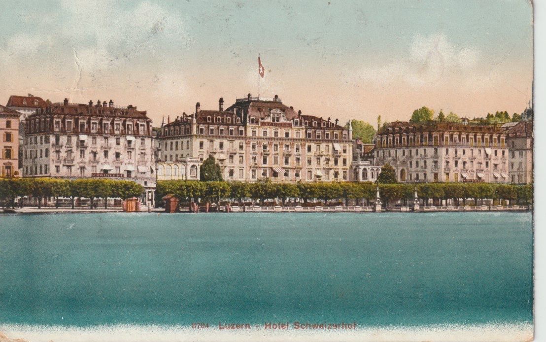Cartoline postali: CH 228 Luzern, Hotel Schweizerhof, 1909 – Usato da Freienbach venduto da Bhaltis