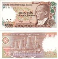 Türkei 5000 lira  1990 unz bankfrisch