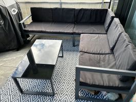 3-tlg. Garten-Lounge-Set mit Kissen Aluminium Schwarz