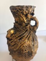 Vase sculptural d'art - Texture brute et éclats dorés