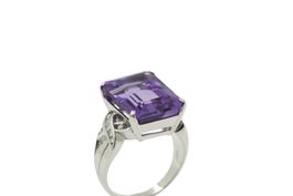 Vintage Amethyst Brillant Ring in 18K Weissgold *S4225