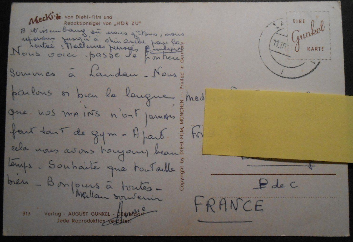 Cartoline postali: MECKI 313, Wir schaffen's schon. Bergsteigen. – Usato da Bülach venduto da anska 1