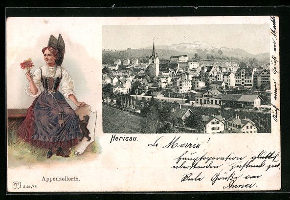 Ansichtskarten: Passepartout-Lithographie Herisau, Ortsa – Gebraucht aus Berlin von bartko-reher