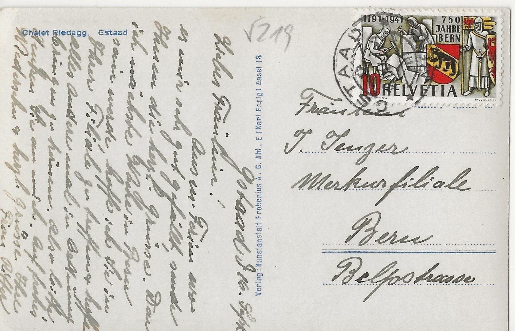 Cartoline postali: Gstaad, Chalet Riedegg – Usato da Frauenfeld venduto da Merk52 1