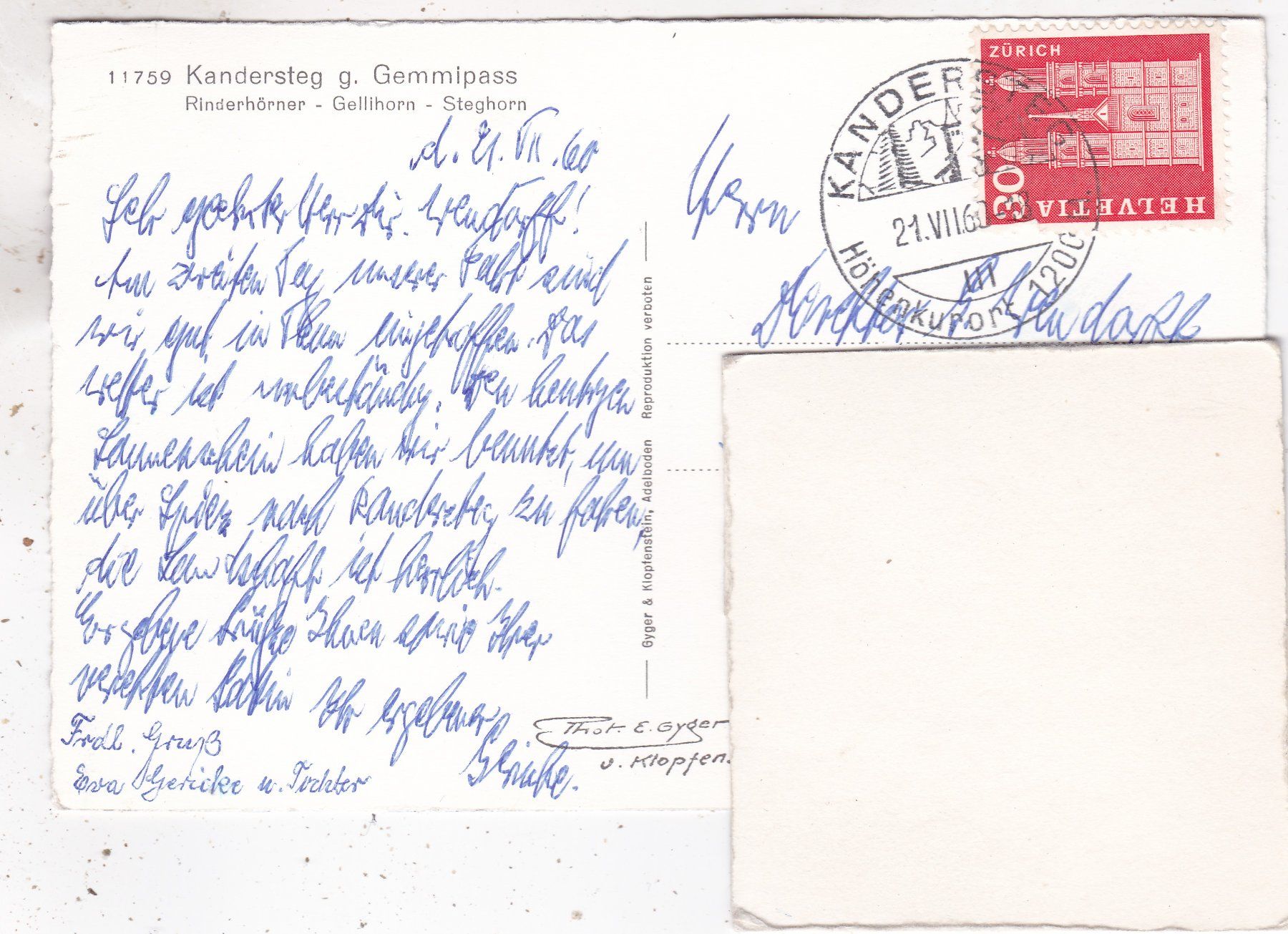 Ansichtskarten: Kandersteg g. Gemmipass  1960 – Gebraucht aus Herisau von Lisegrat2008 1
