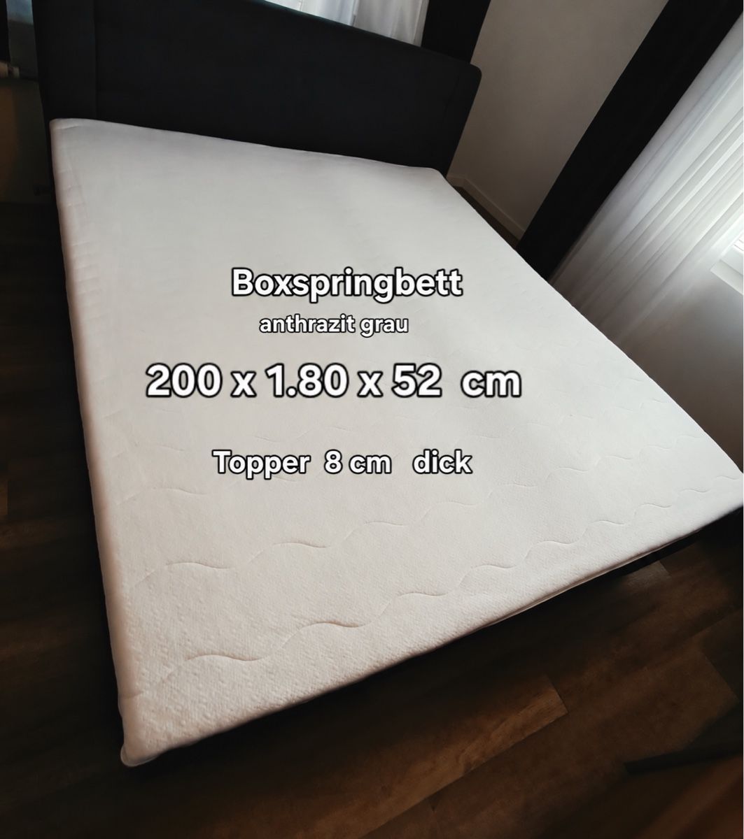Boxspringbett anthrazit grau 200 x 180 cm inklusive Topper (D'occasion ...