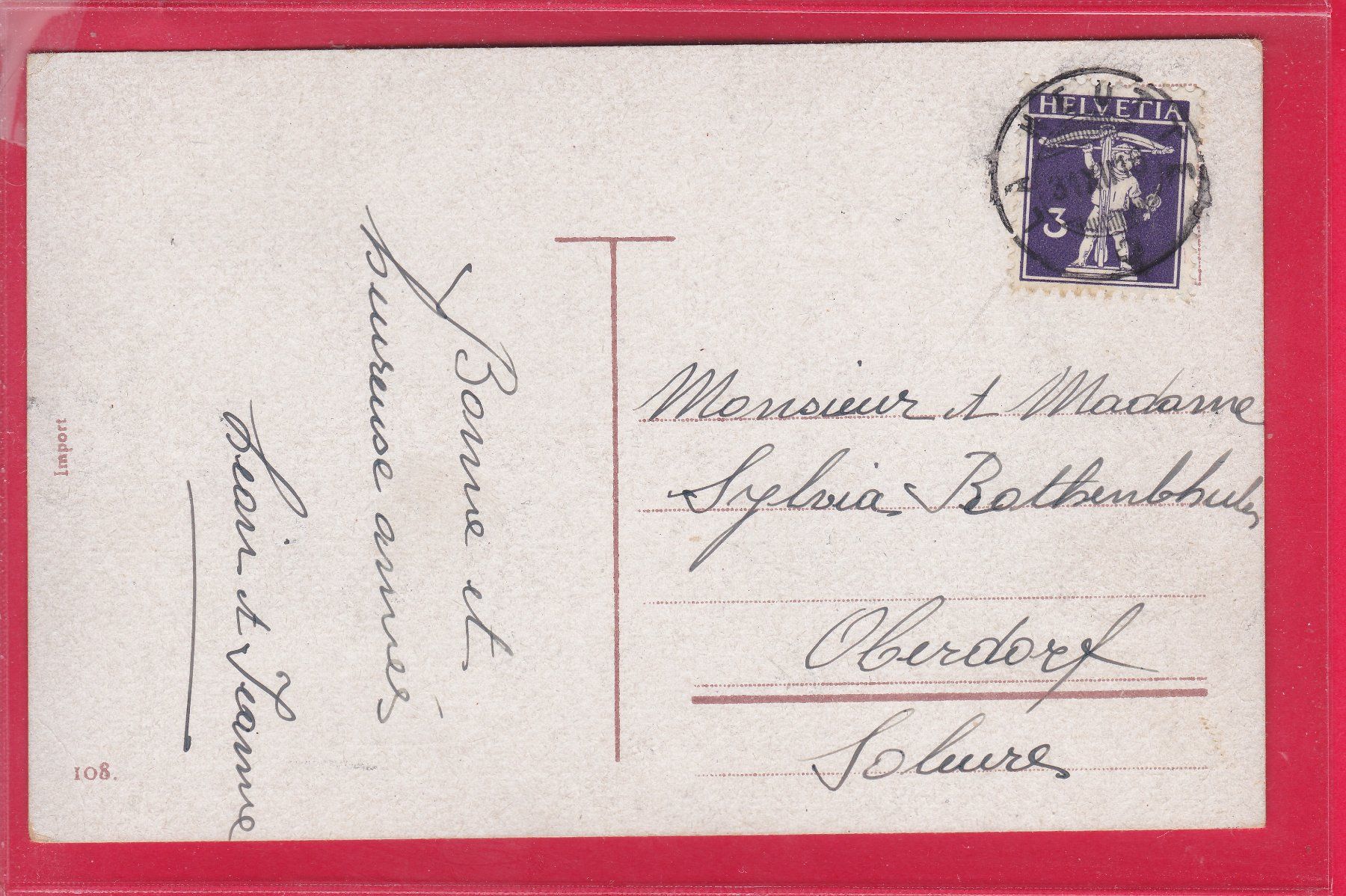 Ansichtskarten: BONNE ANNÉE, 31.12.1918 – Gebraucht aus Oberrieden von Gebirgsstelze 1