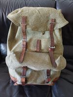 Rucksack Leder Canvas Olivgrün Lederriemen Schweizer Armee