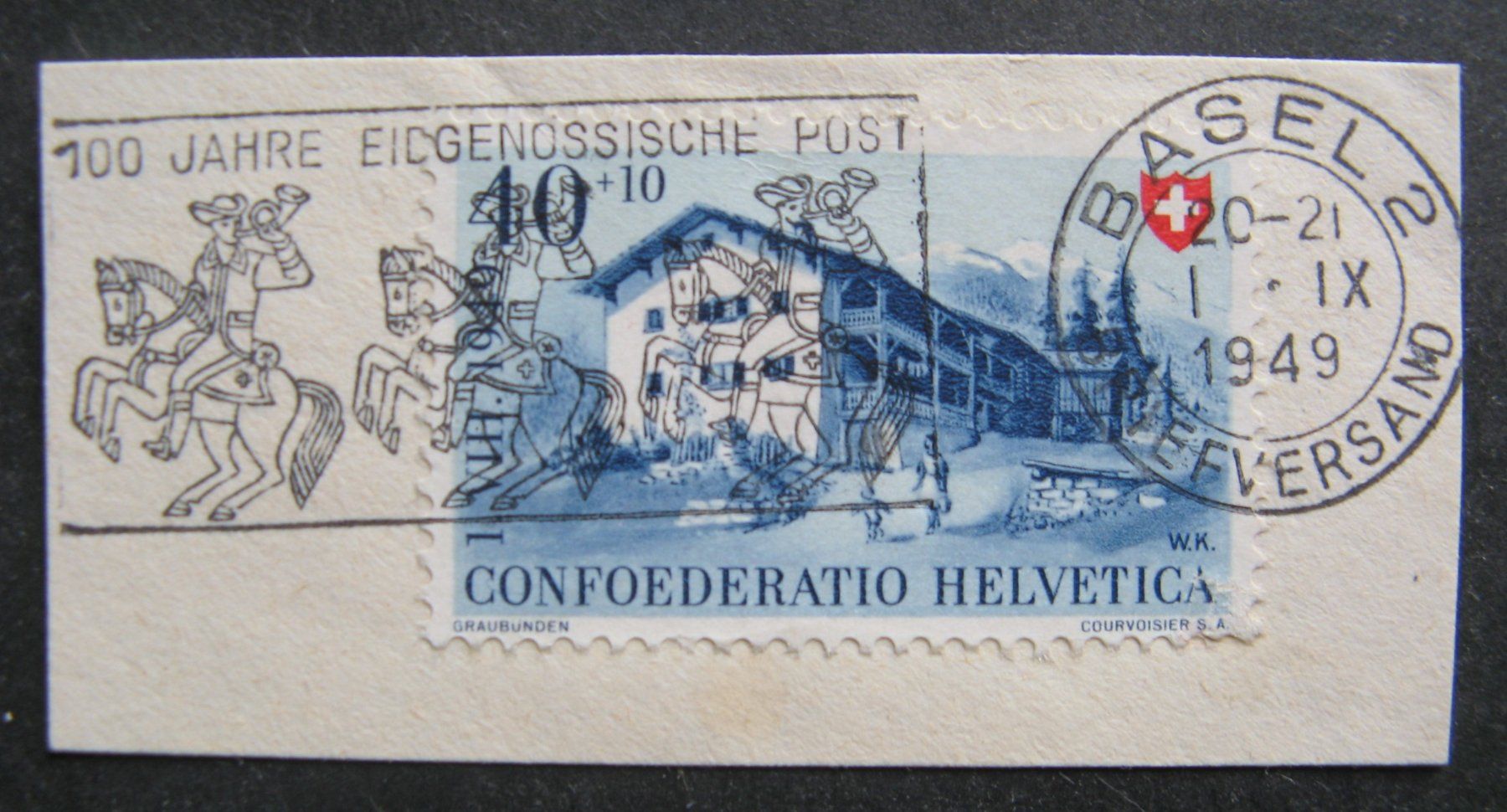 Alle Briefmarken: PP 1949 30 Rappen Briefstück – Gebraucht aus Frauenfeld von Interessent1