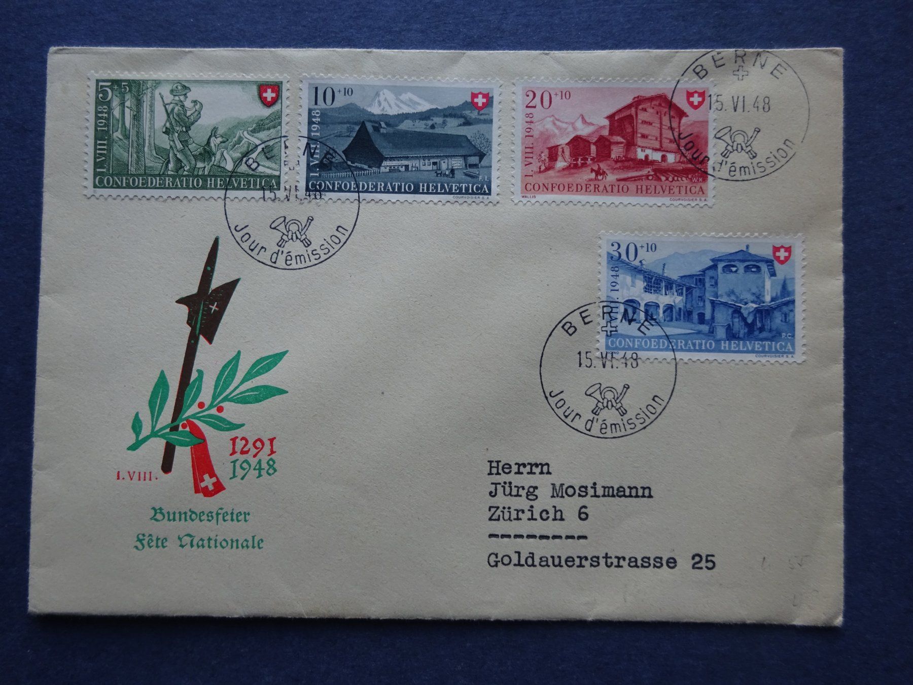 Tutti i francobolli: 1948 Pro Patria FDC BERNE - Illustriert – Usato da Appenzell-Steinegg venduto da adi1975 1