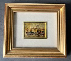 Tableau original sur feuille d'or avec cadre doré - Italie