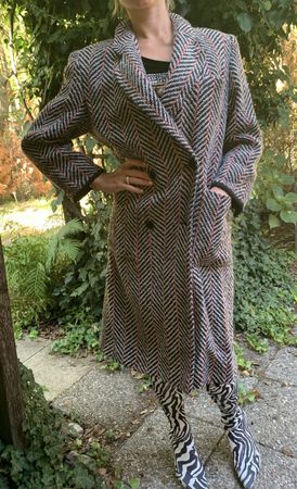 Cappotto👌Lana a spina di pesce motivo righe grigio