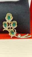 Broschen Schmuck Goldimitat Grüne Steine Zirkonia neu
