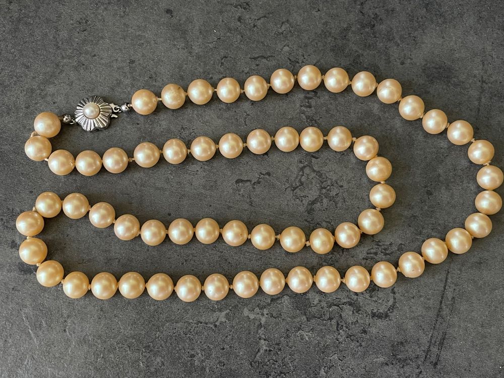 Vintage alte Perlenkette mit 14K 585 Weißgold Kaufen auf Ricardo