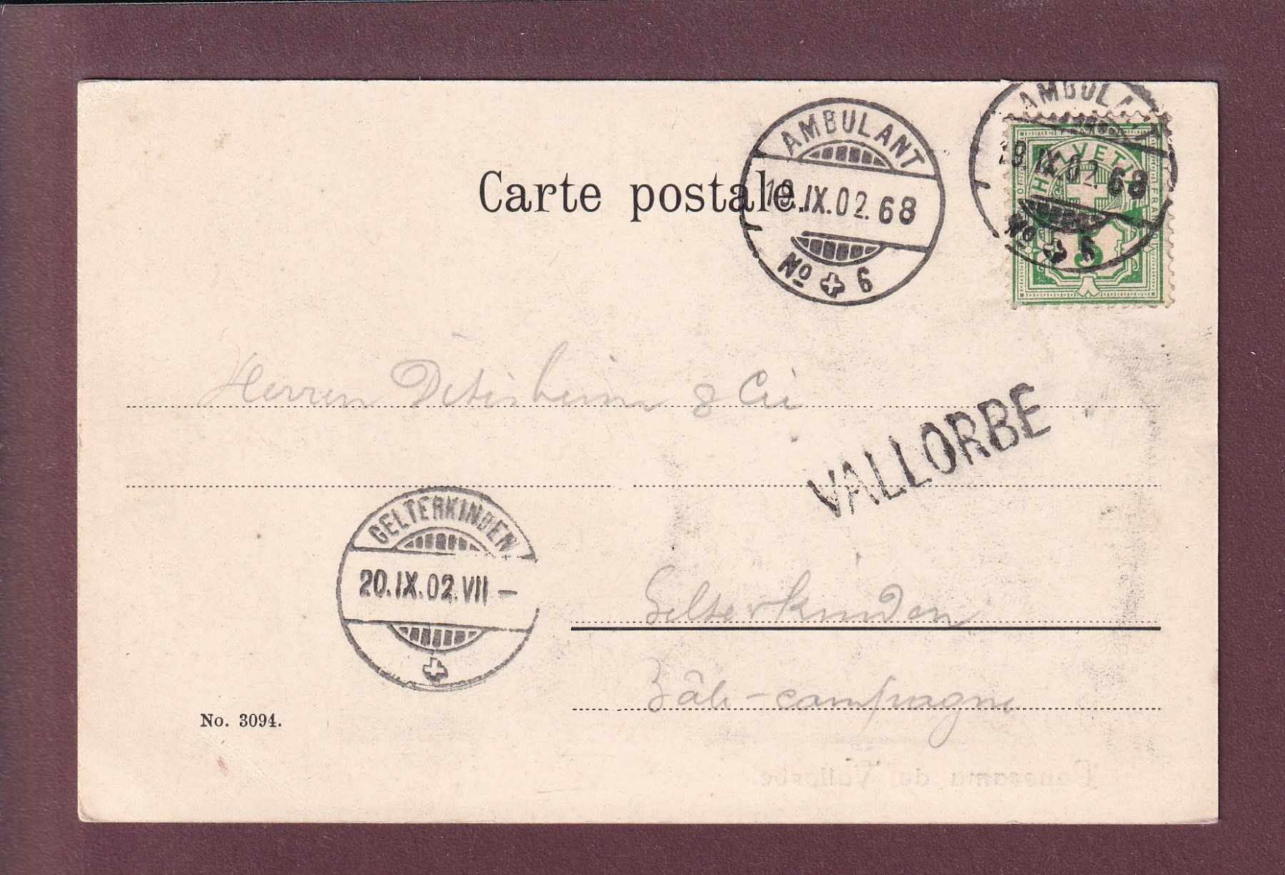 Cartoline postali: Panorama de VALLORBE - 1902 Oblitération linéaire – Usato da Pully venduto da nicecards 1