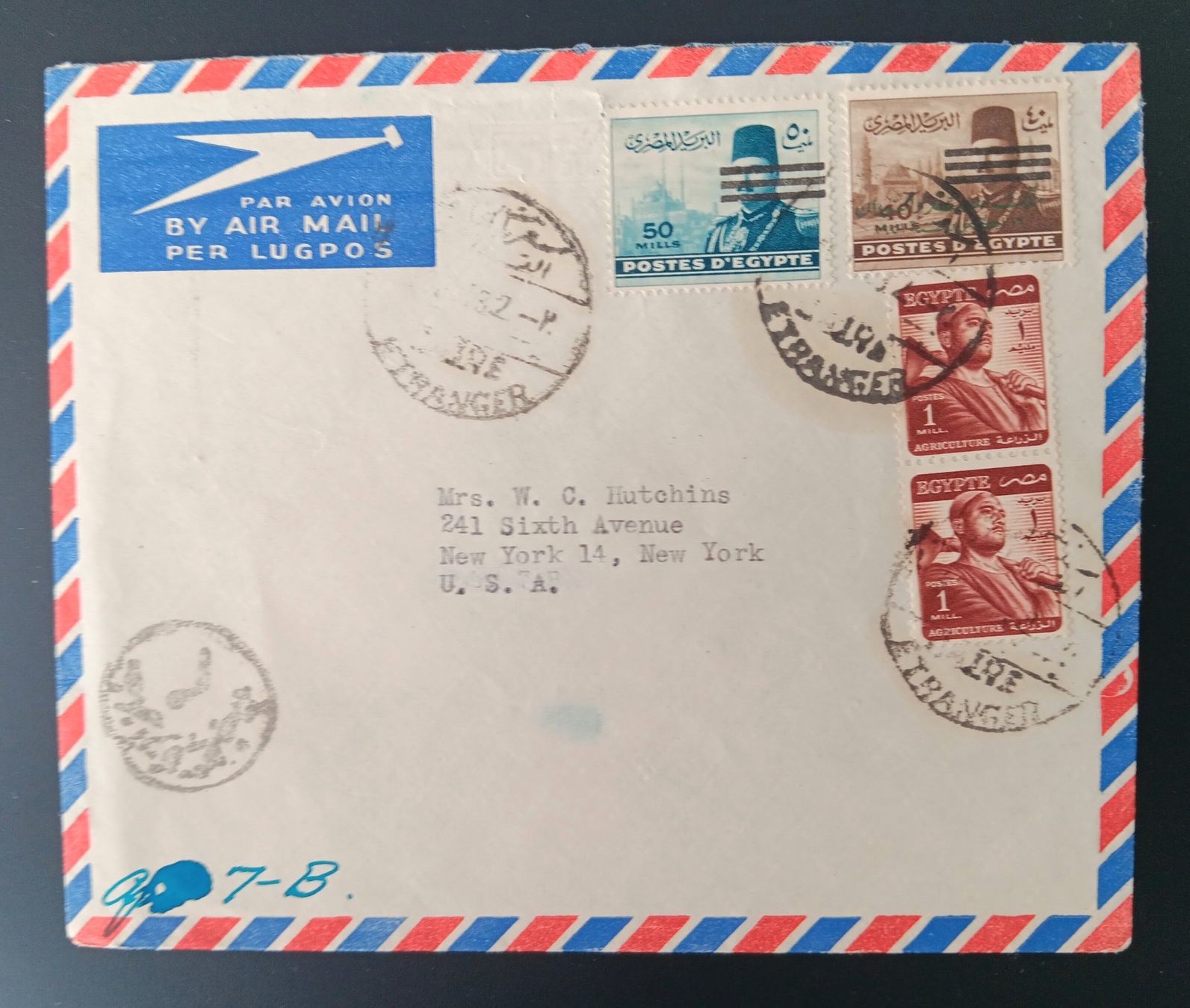 Alle Briefmarken: Ägypten Flugbrief nach U.S.A – Gebraucht aus Holderbank AG von DINOS-PHILA