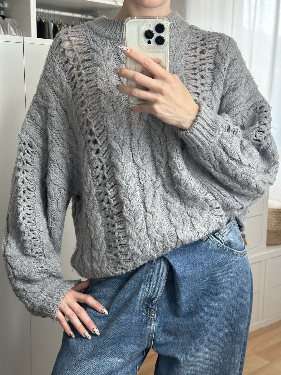 Pull&Bear Pullover & Sweatshirts: Pull&Bear Pullover grau Zopfmuster Grösse S – Gebraucht aus Frauenfeld von vanyllua