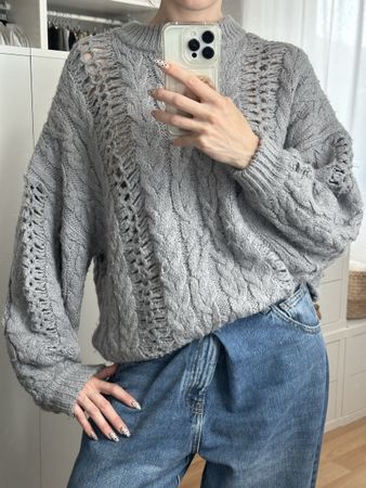 Pull&Bear Pullover grau Zopfmuster Grösse S