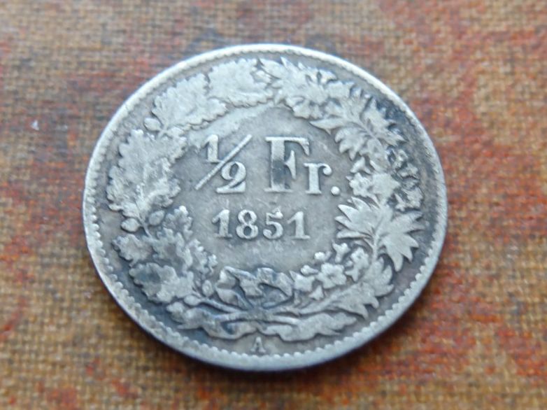 Tutti le monete: 1/2 Fr. 1851  (C) – Usato da Romanel-sur-Lausanne venduto da Swift13