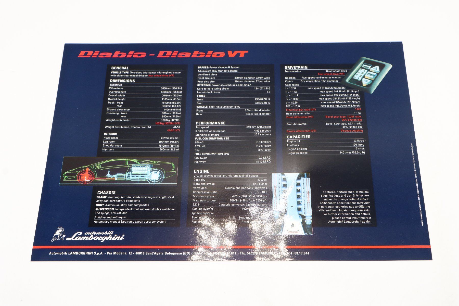 Lamborghini Dokumente: Lamborghini Diablo VT 1995 Prospektblatt – Gebraucht aus Bühl b.Aarberg von Collectorpassions 3
