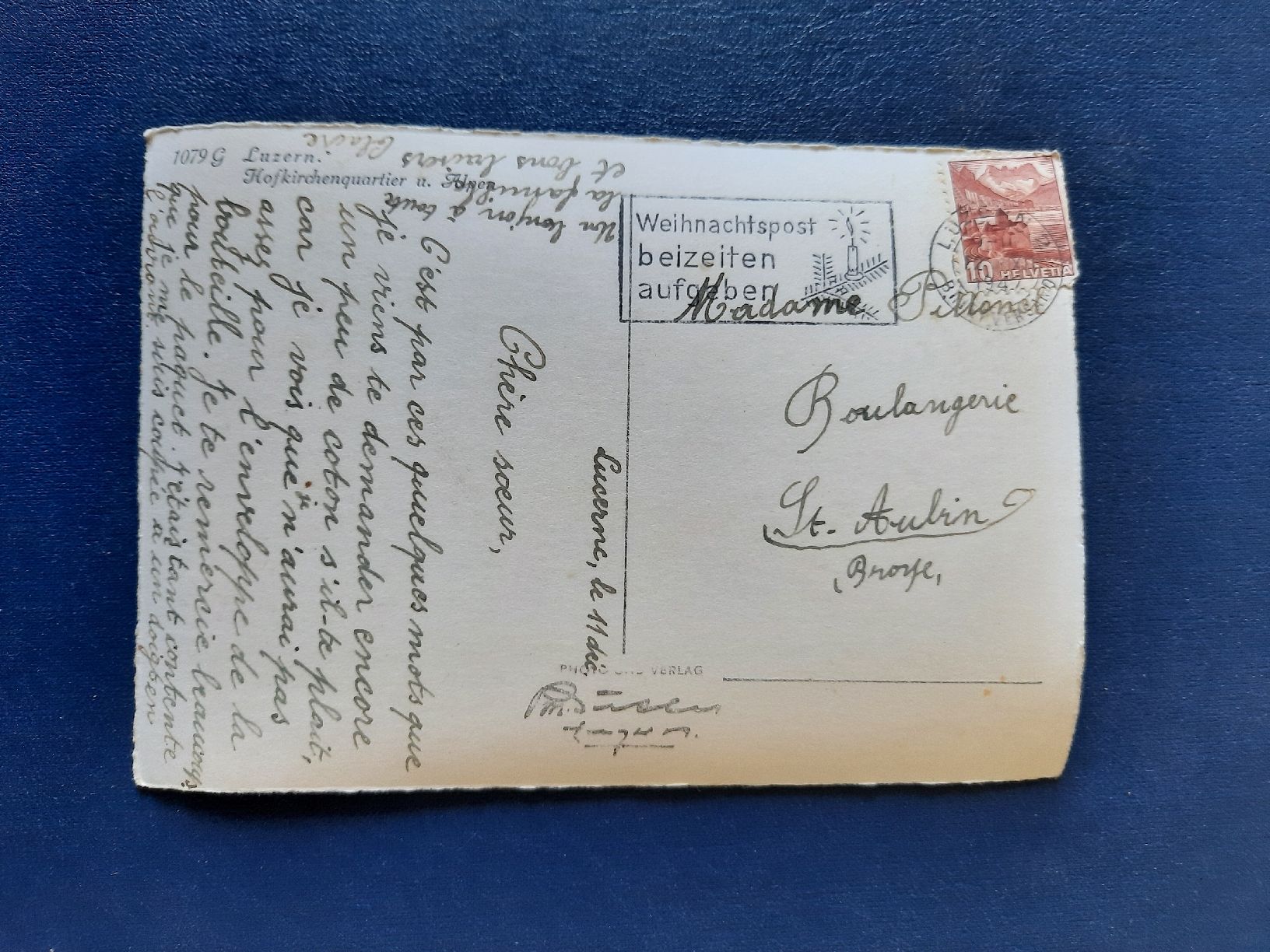 Cartoline postali: Ansichtskarte Luzern Hofkirchenquartier, gest 1947 – Usato da Marly venduto da neu-adlerauge65 1