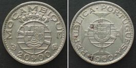 PORTUGIESISCH MOSAMBIK. 20 Escudos 1960 Silber vz