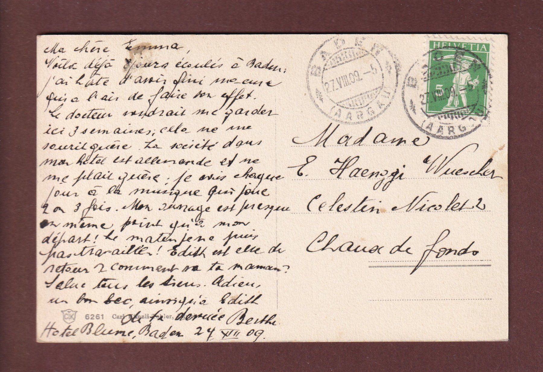 Cartoline postali: BADEN - Schloss - 1909 – Usato da Pully venduto da nicecards 1