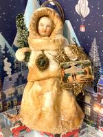 alter Watte Weihnachtsschmuck, Porzellankopf, Rarität