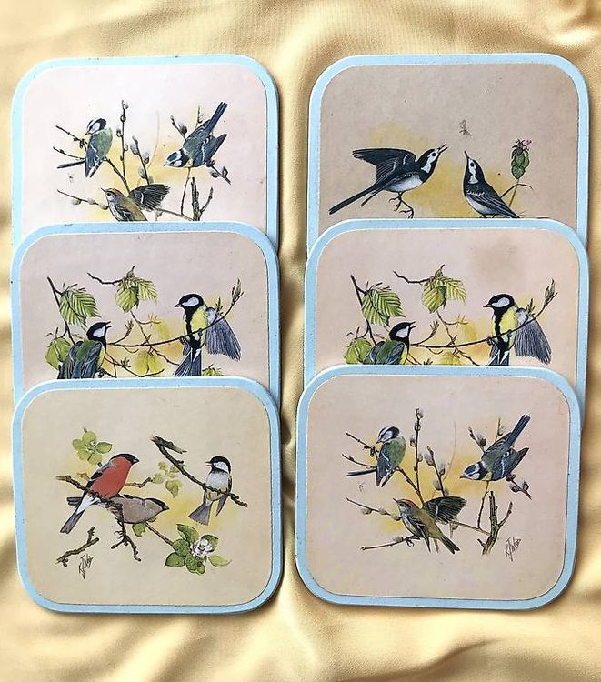 Boîte De 6 Sous-verres Vintage Pimpernel (UK) - Décor Floral, Diamètre 10cm, En Bois, Occasion