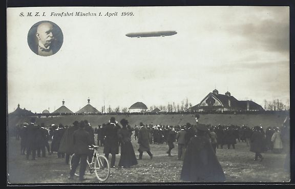 Foto & Poster: München, Zeppelin SM Z 1 über der Stad – Usato da Berlin venduto da bartko-reher