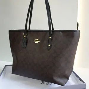 Coach Tote Tasche Canvas dunkelbraun mit Logo