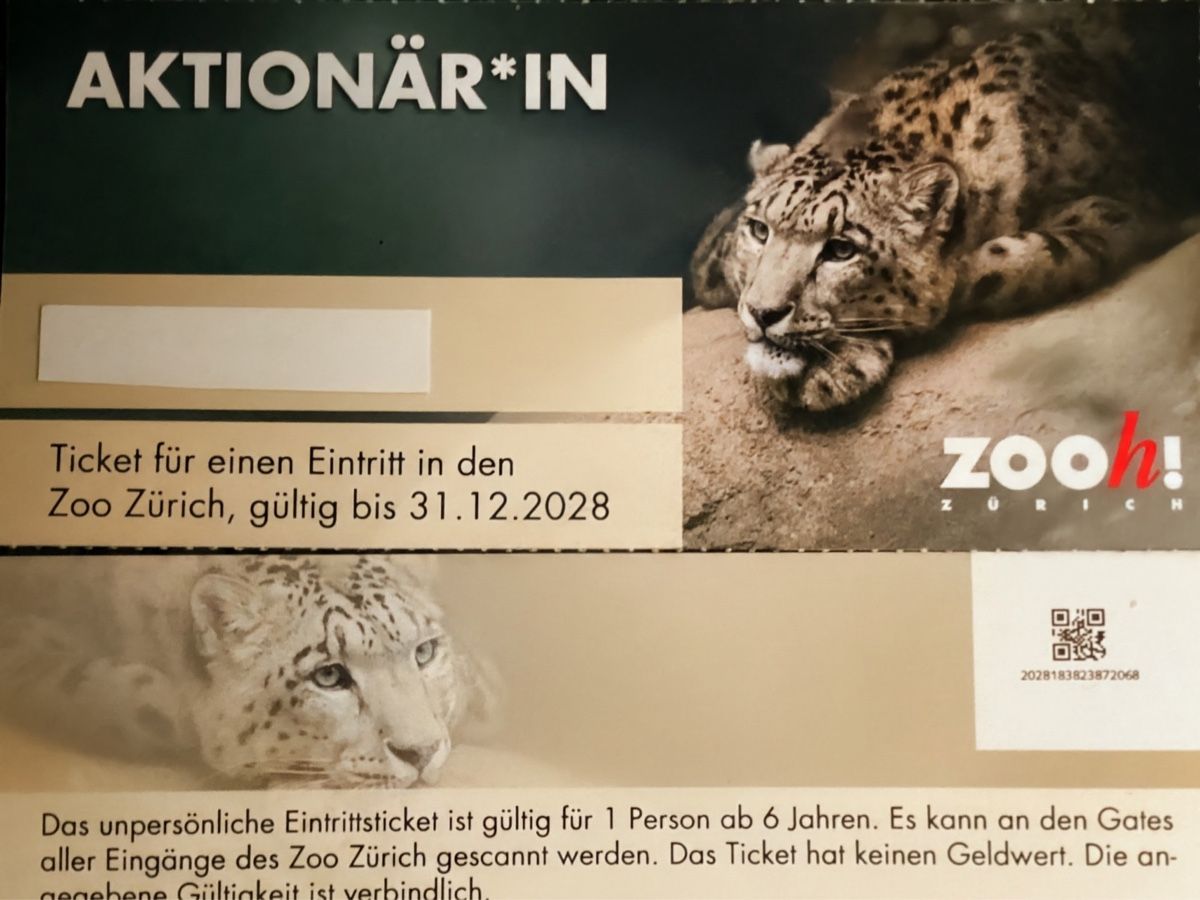 Tickets: Zoo Zürich Eintrittskarten – Neu und originalverpackt aus Chur von Adriwa
