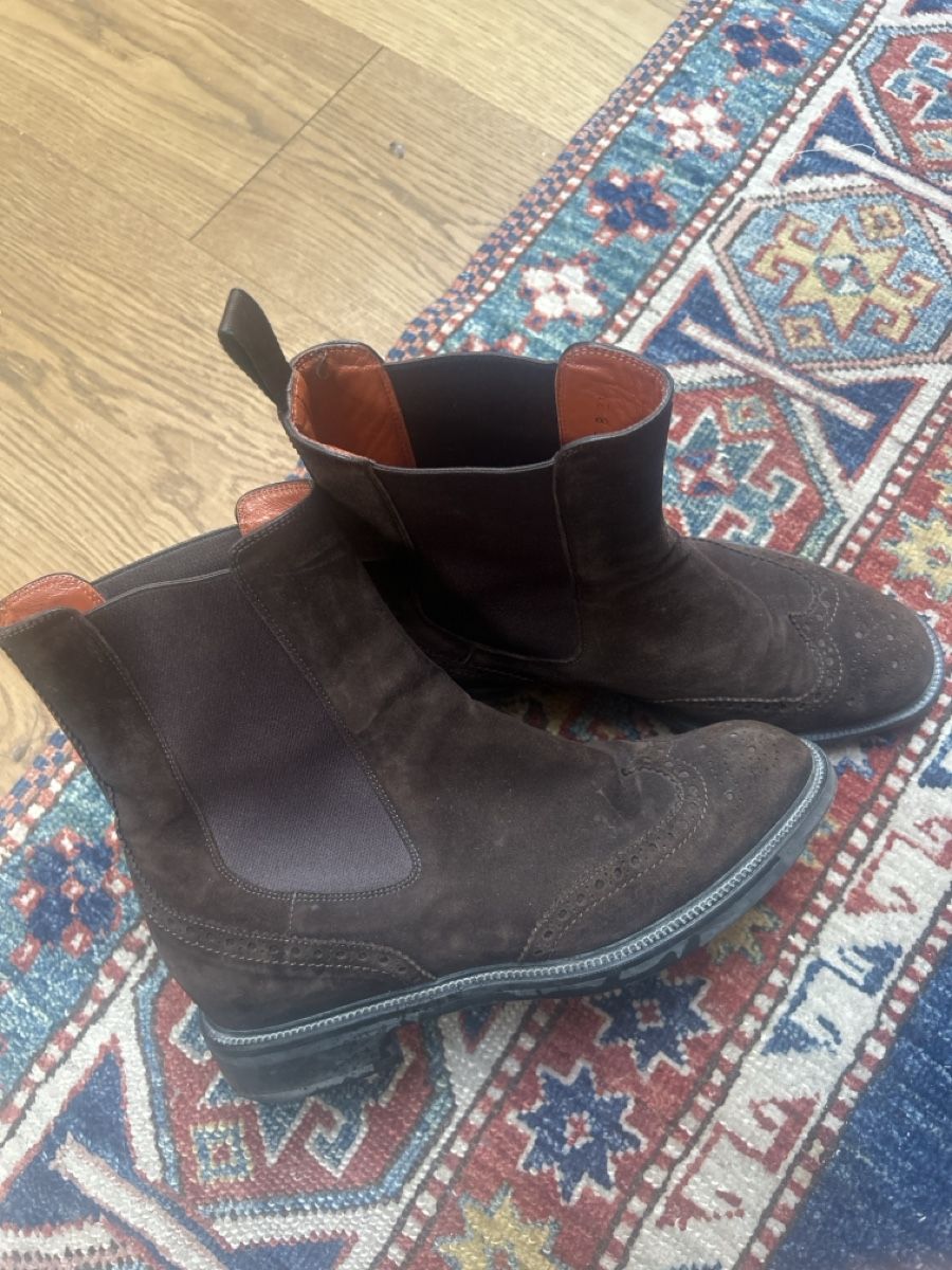 Santoni Scarpe da donna: Bottines Chelsea SANTONI daim marron – Usato da Saanen venduto da Plonplon 1