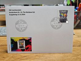 FDC Ausschnitt CS Liechtenstein Nr.12, The Rainbow-Cat, Grün