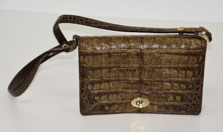 Vintage Antik Tasche Echtes Krokodilleder/braun, beige