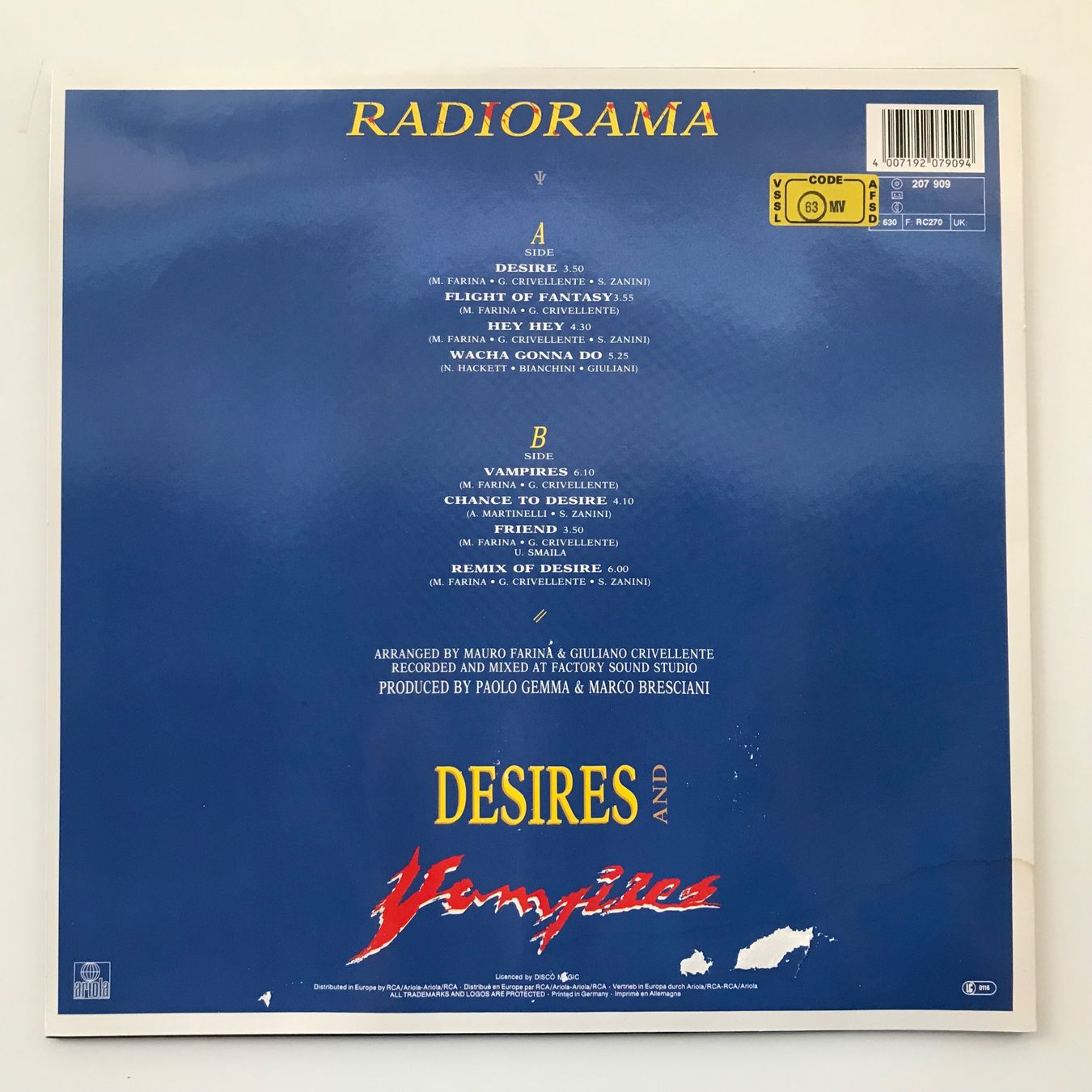 Dischi in vinile: Radiorama - Desires and Vampires – Usato da Aesch BL venduto da BlueMusicRecords 1