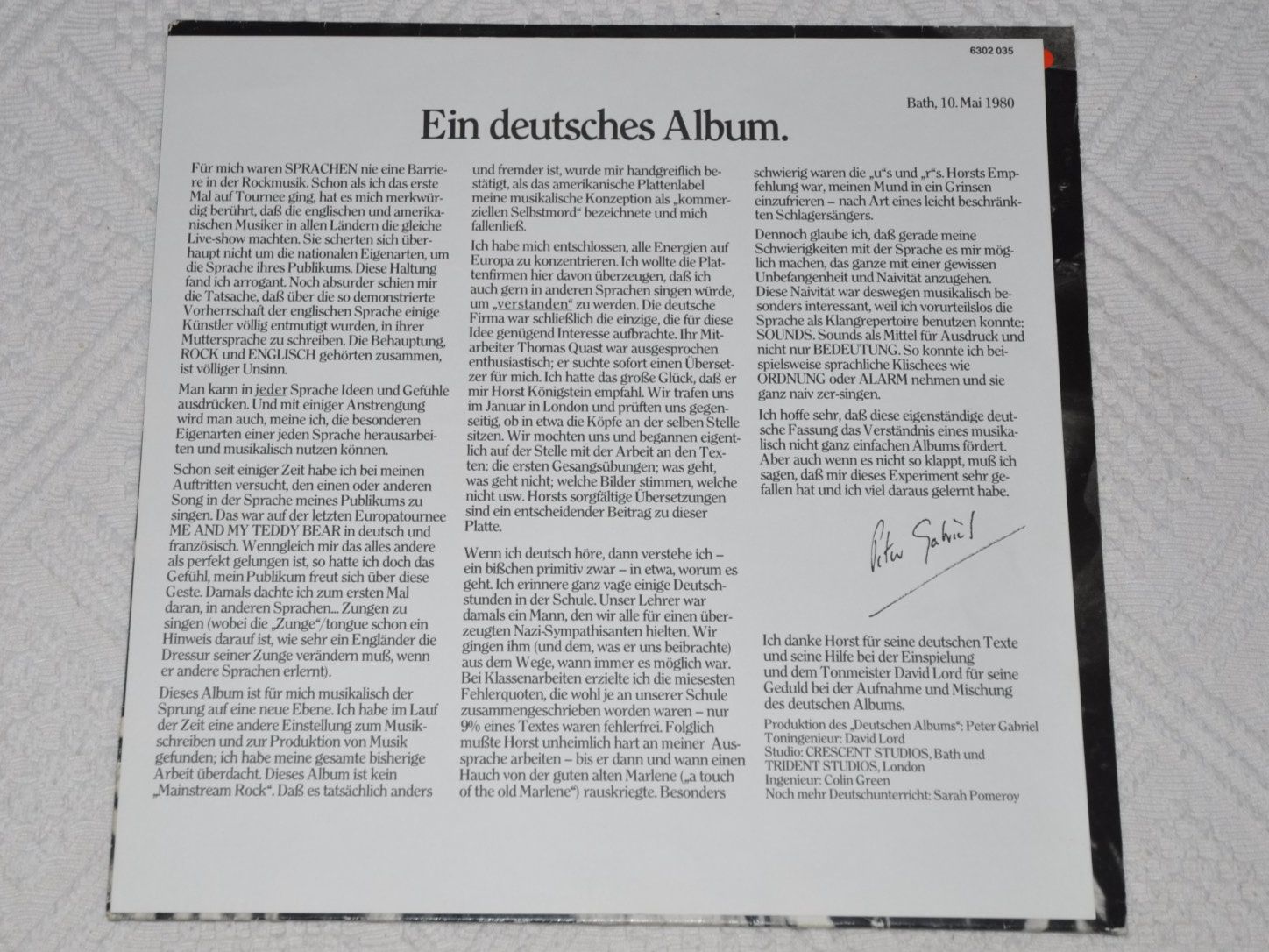 Dischi in vinile: LP Peter Gabriel - Ein deutsches Album – Usato da Boll venduto da Theodora15 3