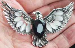 Brosche - G-887 - Adler silbrig mit Strass – 8 x 4,5 cm