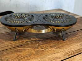 Rechaud Stövchen Messing Vintage midcentury 2 Kerzen Design